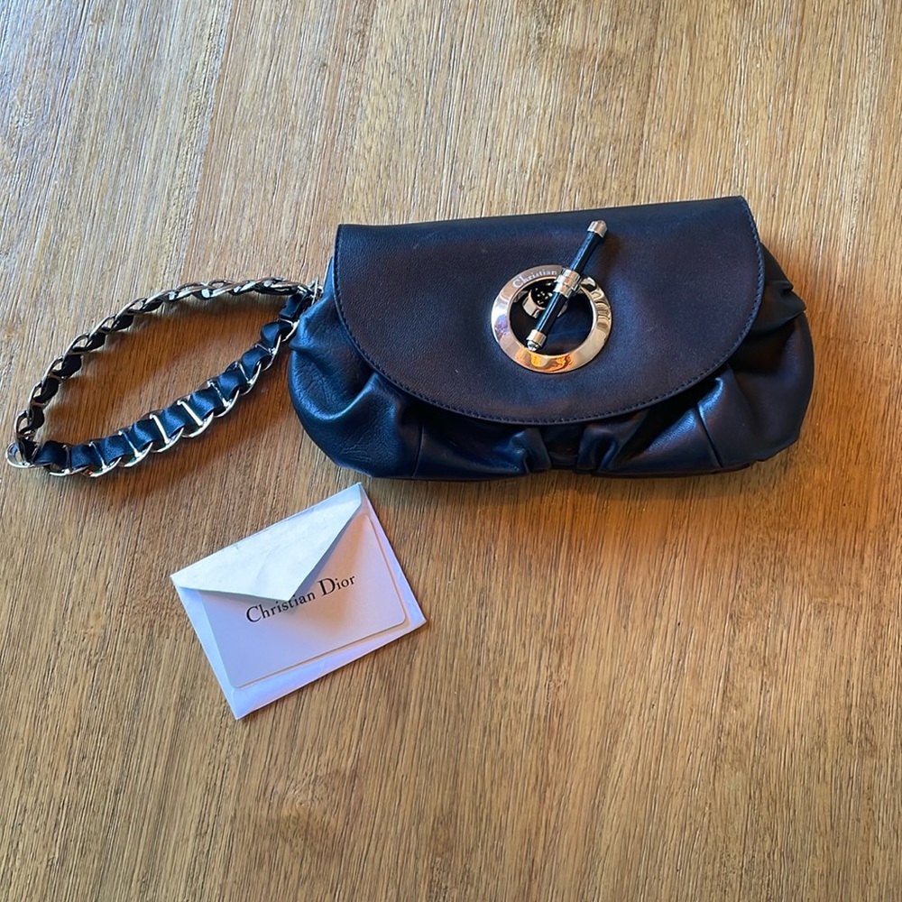 Dior Black Leather Clutch with Chain Strap